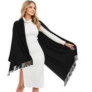 Women Scarf Pashmina Shawls and Wraps for Evening Dresses, Winter Fashion Soft Warm Long Large Scarves, Lightweight Silk Solid Colors Capes for Ladies Black