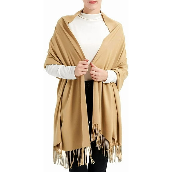 Women Scarf Pashmina Shawls and Wraps for Evening Dresses, Winter Fashion Soft Warm Long Large Scarves, Lightweight Silk Solid Colors Capes for Ladies Camel