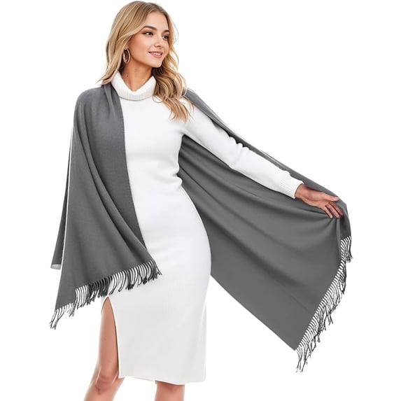 Women Scarf Pashmina Shawls and Wraps for Evening Dresses, Winter Fashion Soft Warm Long Large Scarves, Lightweight Silk Solid Colors Capes for Ladies Dark Grey