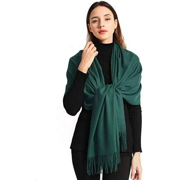 Women Scarf Pashmina Shawls and Wraps for Evening Dresses, Winter Fashion Soft Warm Long Large Scarves, Lightweight Silk Solid Colors Capes for Ladies Green