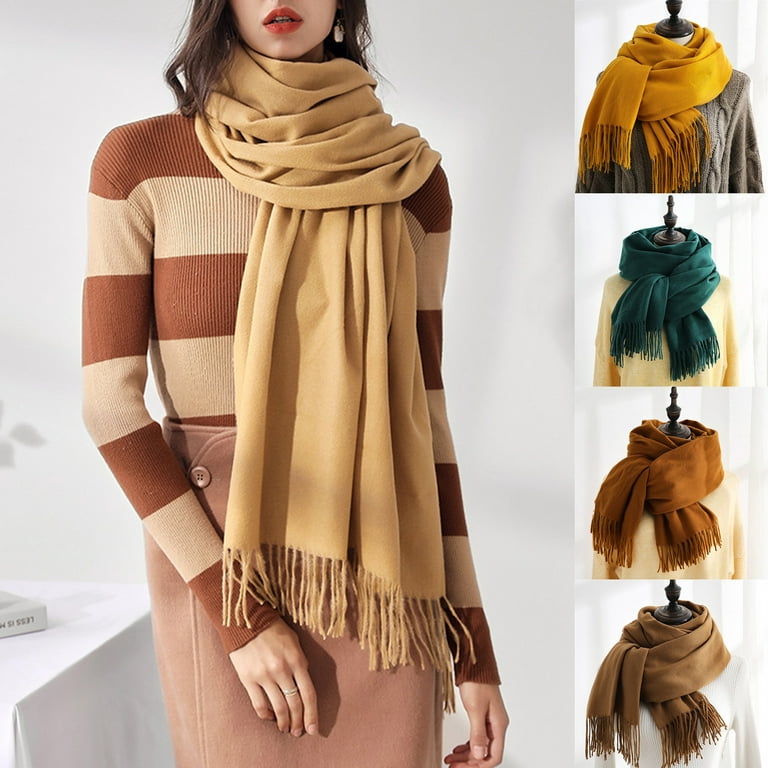 Women Scarf Solid Color Good Warmth Retention Lightweight Japanese Korean  Style Mid-length Shawl for Gathering