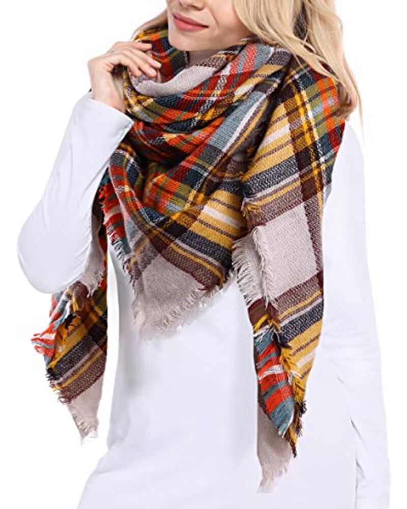 Women Scarf Winter Thick Plaid Blanket Warm Super Soft Luxurious Feel ...