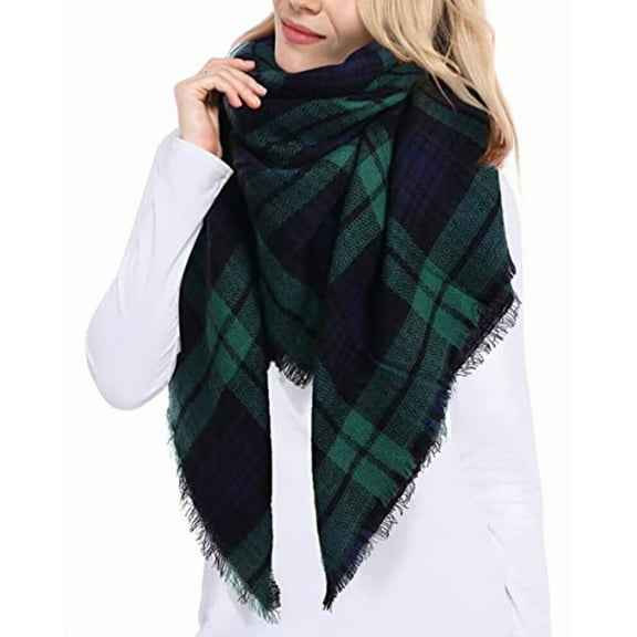 Women Scarf Winter Thick Plaid Blanket Warm Super Soft Luxurious Feel Knit Large Plaid Scarf for Womens Oversized Wrap and Shawl