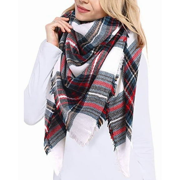Women Scarf Winter Thick Plaid Blanket Warm Super Soft Luxurious Feel Knit Large Plaid Scarf for Womens Oversized Wrap and Shawl