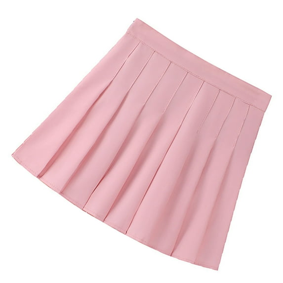 Women Schoolgirl Pleated Ruffle Flared Short Skirts High Waist Solid Color Uniform A Line Skirt with Lining Shorts