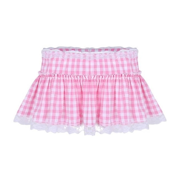 Women Schoolgirl Sweet Lace Trim Short Skirt Plaids Print Ruffled Short Fairycore Low Rise Pleated A Line Skaters Skirts