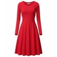 thumbnail image 1 of Women Scoop Neck Midi Swing Dress A Line Tea Dress Long Sleeve Casual Pleated Dress Flare Party Dress, 1 of 3