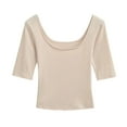 thumbnail image 1 of Women Scooped Neck Crop Top Trendy Solid Color Basic Tees Casual Short Sleeve Cropped Shirt 2025 Going Out Outfits, 1 of 4