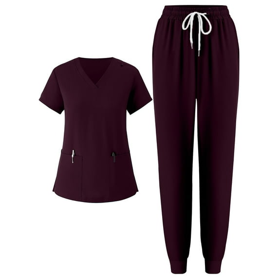 Women Scrub Sets Nurse Uniform Jogger Pant and V-Neck Top Stretch with Pockets Scrubs Set