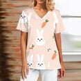 thumbnail image 1 of Women Scrub Top，Easter Scrub Tops Women Bunny Egg Hunt Print Medical Scrubs Top Stretchy V Neck Short Sleeve Nurse Uniforms，Light pink，XXXL, 1 of 5