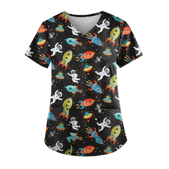 Women Scrub Tops Short Short Sleeve Summers Womans Working Casual Pocket Thin Scrub
