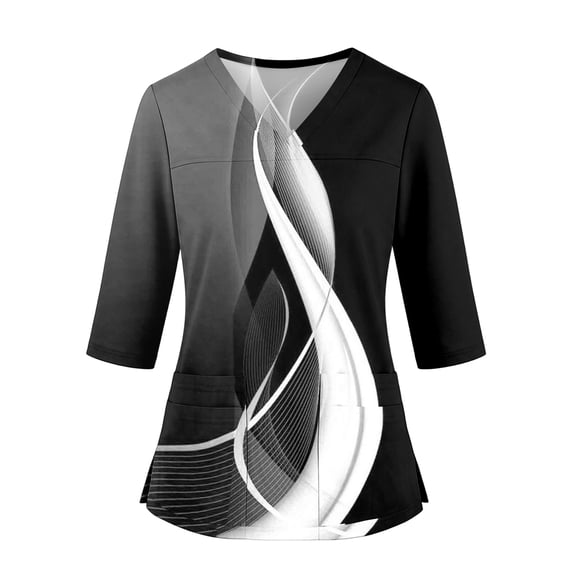 Women Scrub Tops Soft Stretch 3/4 Sleeve V Neck Women Tops Workwear Uniform Work Blouse Workout Shirts