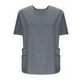 thumbnail image 1 of Women Scrub Tops Stretch Solid Color T-Shirt Blouse Tee with Pockets Cotton Tunic Tops for Lady Gray 3XL, 1 of 4
