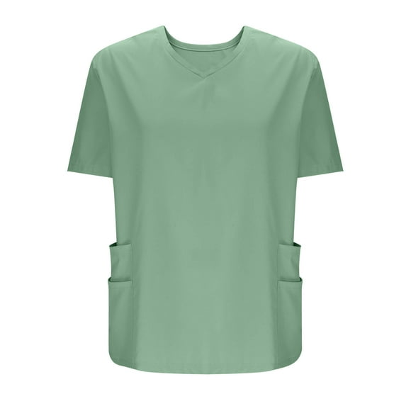 Women Scrub Tops Stretch Solid Color T-Shirt Blouse Tee with Pockets Ladies T Shirts Plus Size Green S