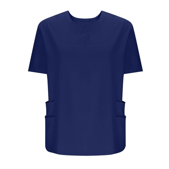Women Scrub Tops Stretch Solid Color T-Shirt Blouse Tee with Pockets Oversized Tops for Lady Loose Fitting Navy 5XL