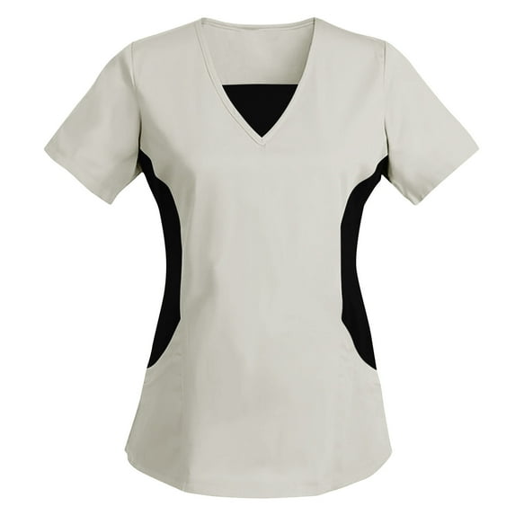 Women Scrub Tops Stretchy Nurse Scrubs Color Block Work Uniform V Neck Short Sleeve Nursing Scrubs Workwear