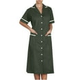 thumbnail image 1 of Women Scrub Uniforms 2025 Housekeeping Work Dresses with Pockets Summer Button Down Lapel Short Sleeve Nurse Dress, 1 of 5