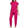 thumbnail image 1 of Women Scrubs Matching Set Round Neck Stretch Tops With Pockets & Cargo Pants Jogger Nurse Work Uniform Sets, 1 of 5