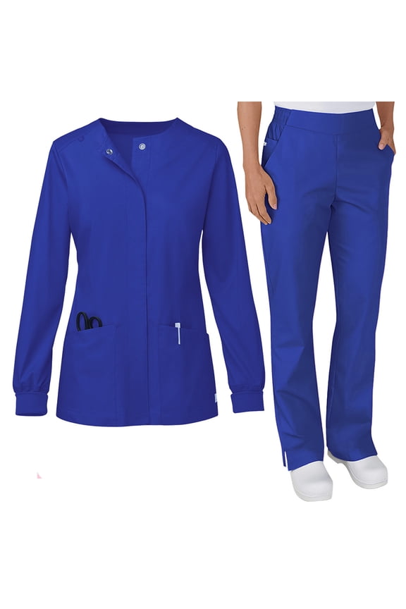 Women Scrubs Sets 2026 Spring Summer Long Sleeve Scrub Top and Jogger Pants Quick Dry Nursing Scrubs Set Stretch Medical Uniform Suits with Multi Pocket for Nurse Esthetician Blue XL