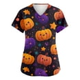 thumbnail image 1 of Women Scrubs Sets Clearance Sale，Halloween Scrubs Plus Size Women'S Cute Printed Short Sleeve V-Neck Nurse Care Worker Uniform Scrub Top With Pocket,Dark Purple，M, 1 of 4