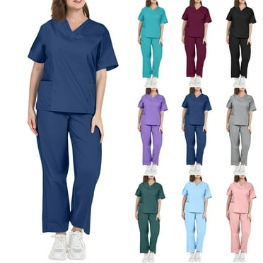Women Scrubs Sets Clearance Scrubs Uniform Scrub Set Comfortable, Durable, Easy Care V-Neck Top and Drawstring Pants