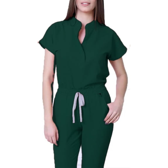 Women Scrubs Sets Comfortable V-Neck Scrub Top & Jogger Pant Stretch Nursing Scrubs Set Quick Dry Uniform Suits with Multi Pocket for Doctors, Nurses Dark Green S