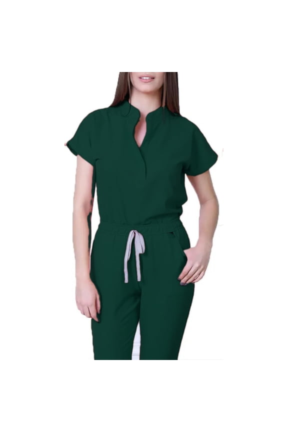 Women Scrubs Sets Comfortable V-Neck Scrub Top & Jogger Pant Stretch Nursing Scrubs Set Quick Dry Uniform Suits with Multi Pocket for Doctors, Nurses Dark Green S