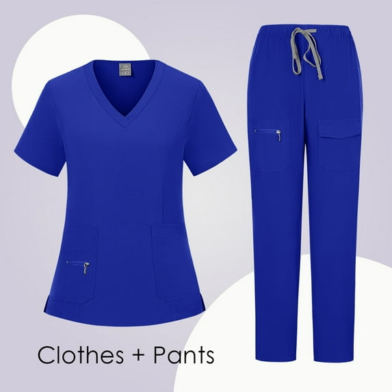 Women Scrubs Sets Plus Size Medical Scrub Sets Stretchy V Neck Yoga Scrub Pants and Tops Nursing Scrubs Jogger Scrubs with Pockets Royal Blue M