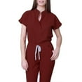 thumbnail image 1 of Women Scrubs Sets Spring Summer V-Neck Scrub Top & Drawstring Jogger Pant Quick Dry Nursing Scrubs Set Stretch Uniform Suits with Multi Pocket for Nurse Esthetician Wine L, 1 of 4