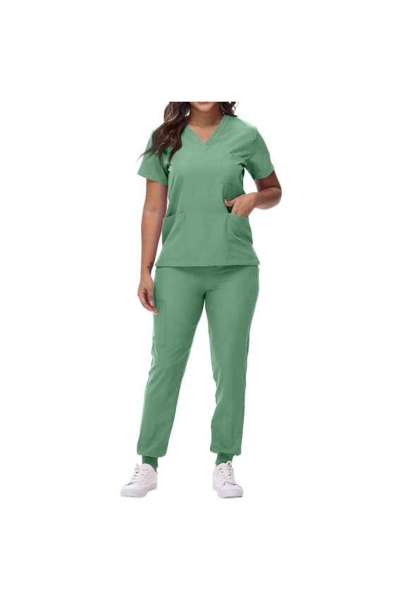 Women Scrubs Sets Spring Summer V-Neck Scrub Top & Jogger Pant Quick Dry Nursing Workwear Stretch Medical Uniform with Multi Pocket for Nurse Esthetician Mint Green S