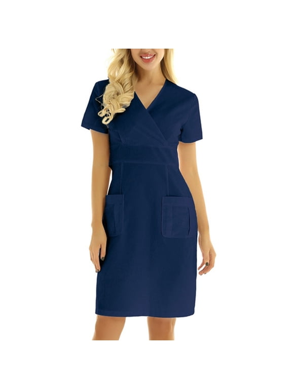 Women Scrubs Top Solid Color Short Sleeve V Neck Suits Sets With Pocket Spring Summer Daily Nursing Uniforms Nursing Care Working Uniforms