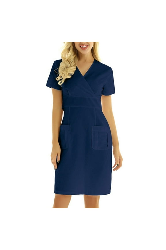 Women Scrubs Top Solid Color Short Sleeve V Neck Suits Sets With Pocket Spring Summer Daily Nursing Uniforms Nursing Care Working Uniforms