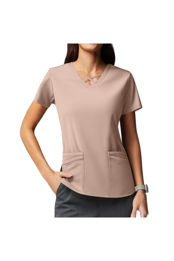 Women Scrubs Top Workwear Stretch V-Neck Professionals Medical Uniforms with Pocket XXL Polyester