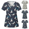 thumbnail image 1 of Women Scrubs Tops Cute Cat Short Sleeve V Neck T Shirts with Poackets, S-2XL, 1 of 4