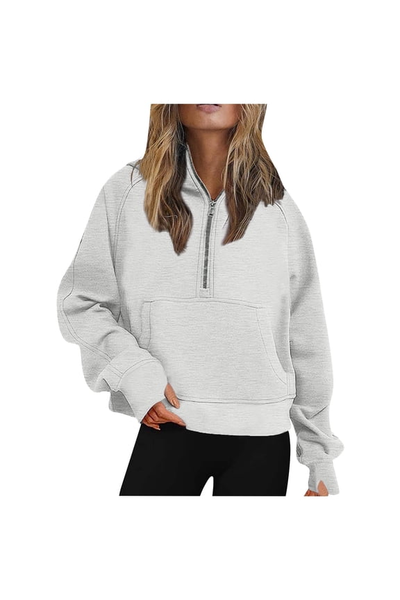 Women Scuba Half Zip Cropped Hoodie Lined Athletic Pullover Yoga Workout Sweatshirt