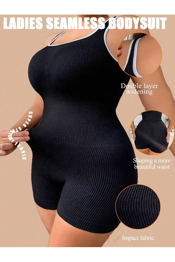 Women Seamless Black Bodysuit With Tummy Control And Waist Shaping