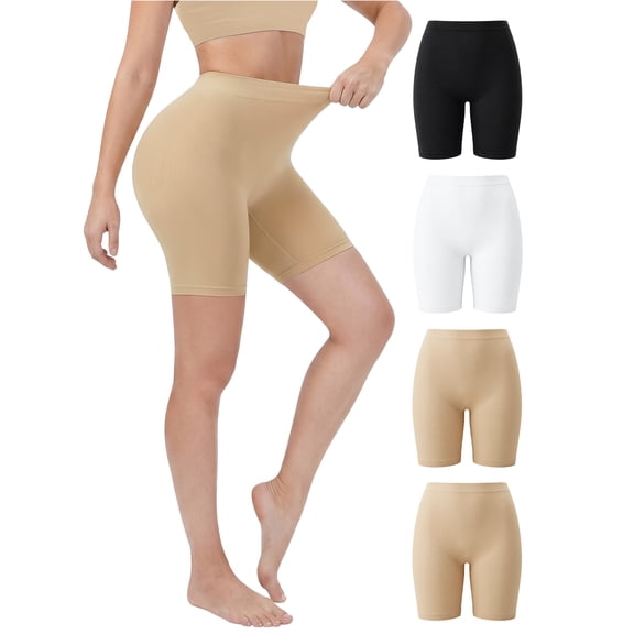 UNEEI Slip Shorts for Women: 4 Pack Seamless Anti Chafing Shorts Under Dresses, Mid-Rise Summer Smooth Boyshort Panties L