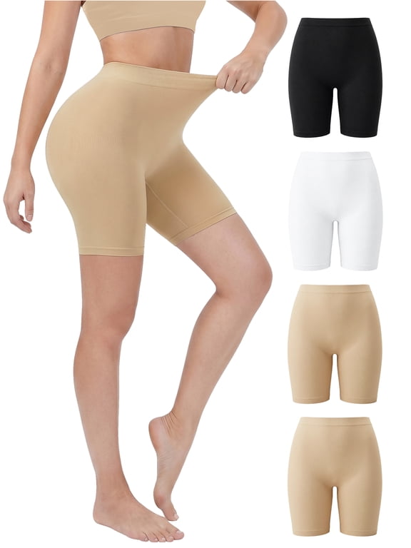 Slip Shorts for Women: 4 Pack Seamless Anti Chafing Shorts Under Dresses, Mid-Rise Summer Smooth Boyshort Panties L