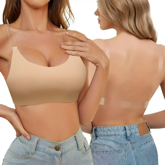 Women Seamless Bra with Clear Shoulder Strap No Underwire Comfort Soft Wireless Bralette Full Coverage Sport Everyday Bra