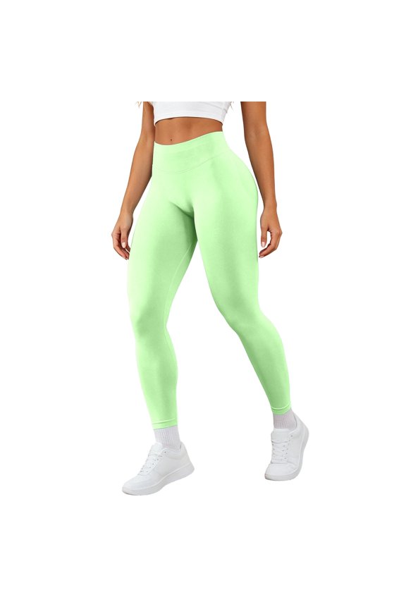 Women Seamless Lifting Yoga Leggings, Low Waist Tummy Compression Workout Pants for Gym Running Loungewear(Light Green7,S)