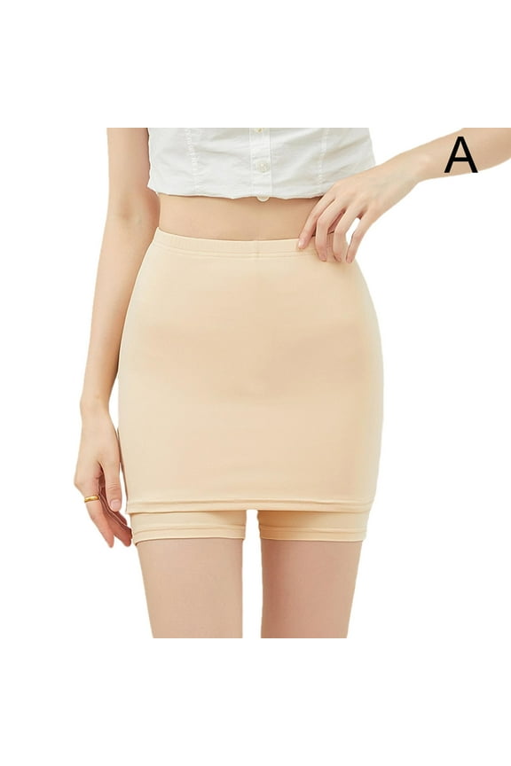 Women Seamless Double Layer Safety Pants Tummy Control Under Slip Dress V9J8