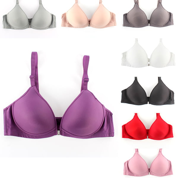 Women Seamless Front Button Opening Bra - Sexy Closure Push Up Underwire Bra  - Solid Adjusted Seamless Thin Padded Bra Gather For Girls, Purple, Cup 85  