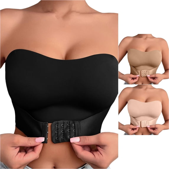 Women Seamless Full Coverage Bandeau Bra Wireless Front Closure Strapless Tube Top No Show Soft Support, S, Black