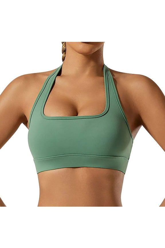Women Seamless Halter Sports Bra Open Back Padded Workout Crop Tank Tops Backless Wirefree Athletic Yoga Bras