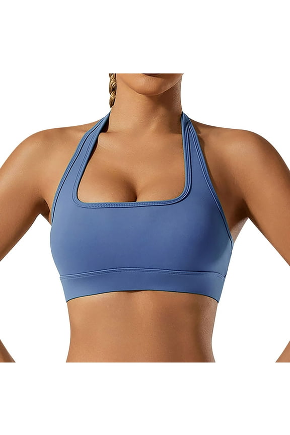 Women Seamless Halter Sports Bra Open Back Padded Workout Crop Tank Tops Backless Wirefree Athletic Yoga Bras