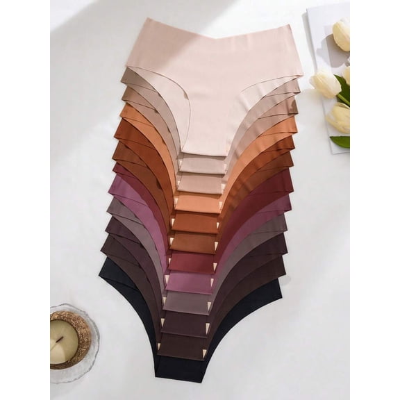 Women Seamless High Cut Bikini Briefs Casual Comfy Plain Underwear Multicolor Fabric