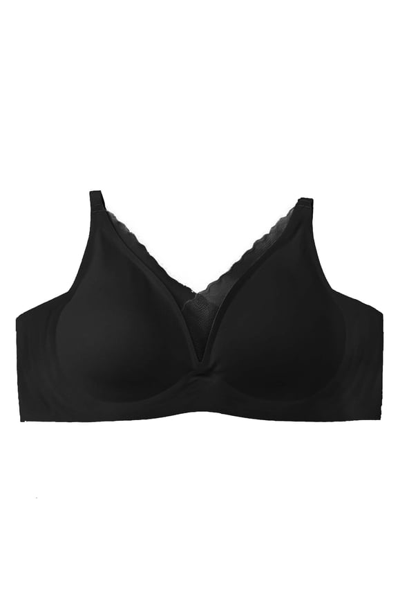 Women Seamless Latex Wireless Push-Up Adjustable for Everyday Comfort and French-Influenced Black XL