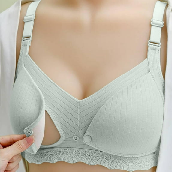 Women Seamless Nursing Bra, Soft Cotton Sleeping Maternity Breastfeeding Bra Pregnant Women Underwear Green S