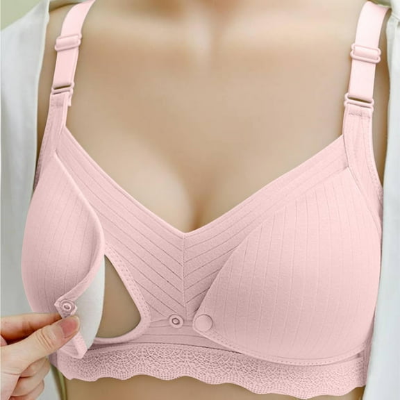 Women Seamless Nursing Bra, Soft Cotton Sleeping Maternity Breastfeeding Bra Pregnant Women Underwear Pink L