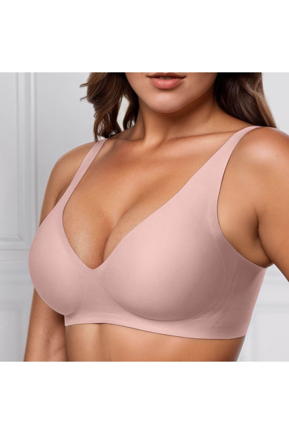 Women Seamless Rip Comfortable Full Cup Bra Daily Wear Casual Home Underwire Free Support Pink XXXL